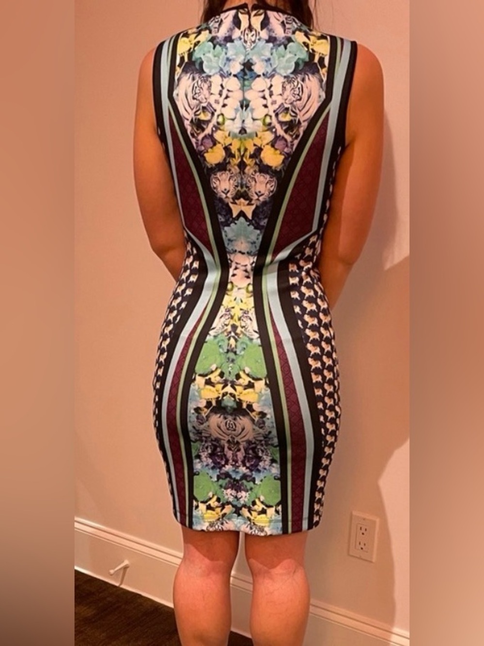 Clover Canyon $295 XS Multi Print Sleeveless Scuba Bodycon Sexy Dress - Picture 5 of 7